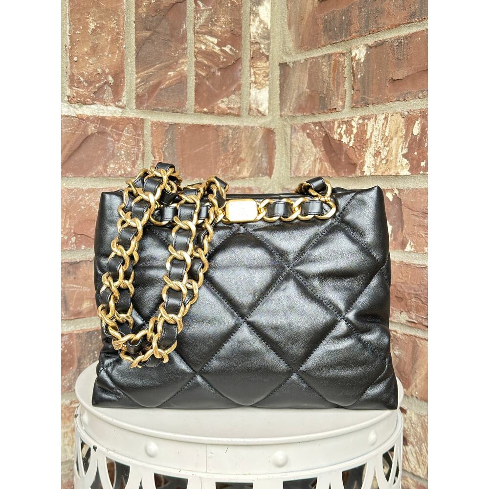 Chanel CC Bar Chain Handle Shopping Tote Lambskin Small Black 47816